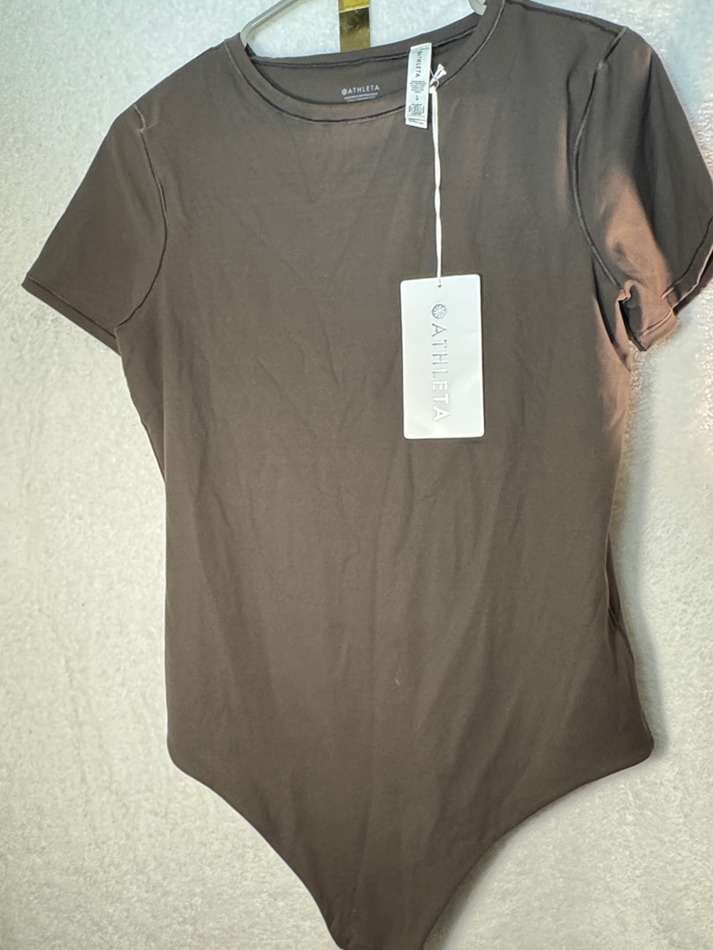 Athleta Brown Short-Sleeve Scoop-Neck Bodysuit
